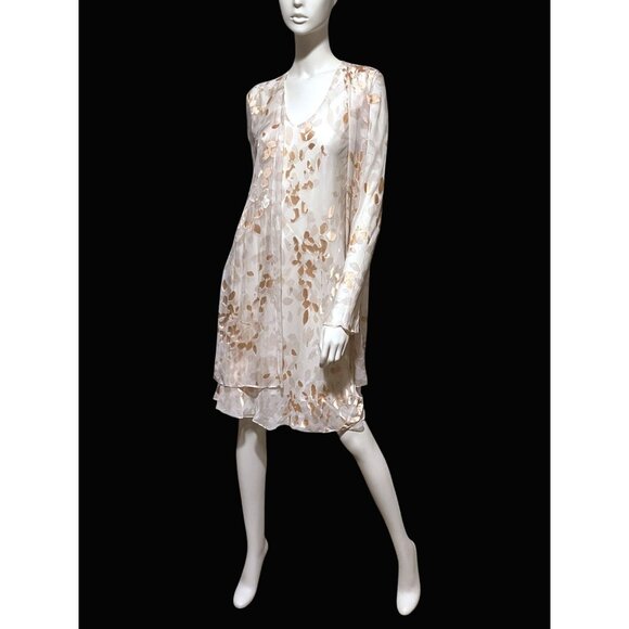 Y2K Silk Blend Midi Dress 12 Attached Duster Bias Cut Burnout Satin Fairy - Picture 2 of 11